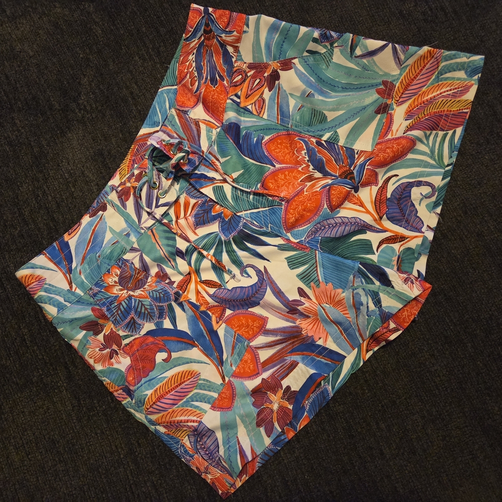 La Blanca Tropical Swim Coverup Board Shorts in Orange, Blue & Teal. Size L